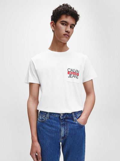 Calvin Klein Ruhák HU680499 | Calvin Klein Organic Cotton Pocket Logo Férfi Póló Világos Fehér